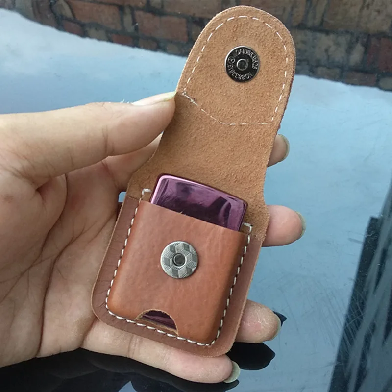 Genuine Leather Lighter Case Cowhide Custom Protective Sleeve Lighter Storage Holster Belt Bag Handmade for Zipp Lighter Case