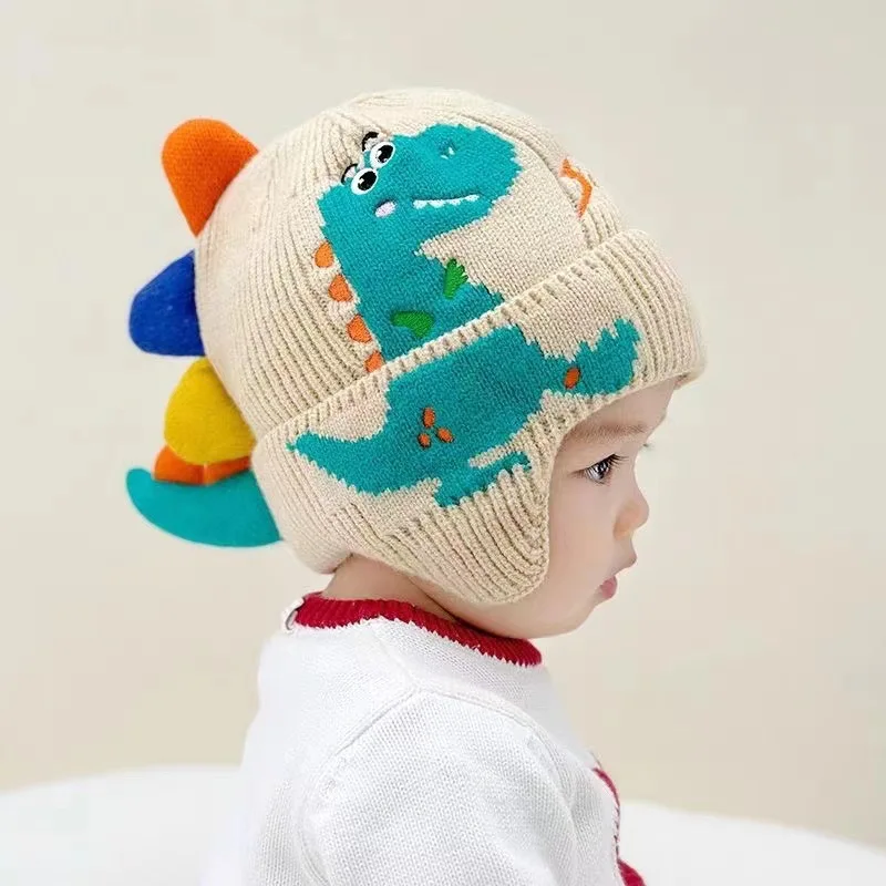 Winter Kids Baby Hat Outdoor Windproof Children Ear Protection Warm Cap Cute Dinosaur Knitted Hats Boy Girl Beanies 1 2 3 Years