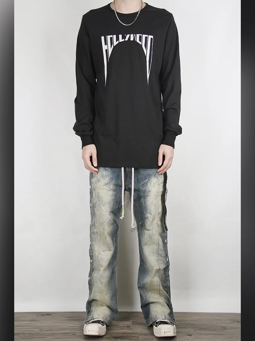 

Loose Long Sve T-irt for Men Casual Streetwear Hip Hop k Fluid Letter Print Cotton Polyester Youth Full Cover up Top