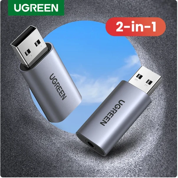 UGREEN USB a conector de audio Tarjeta de sonido externa USB Adaptador de audio de 3,5 mm Adaptador de auriculares 2 en 1 USB a Aux TRRS