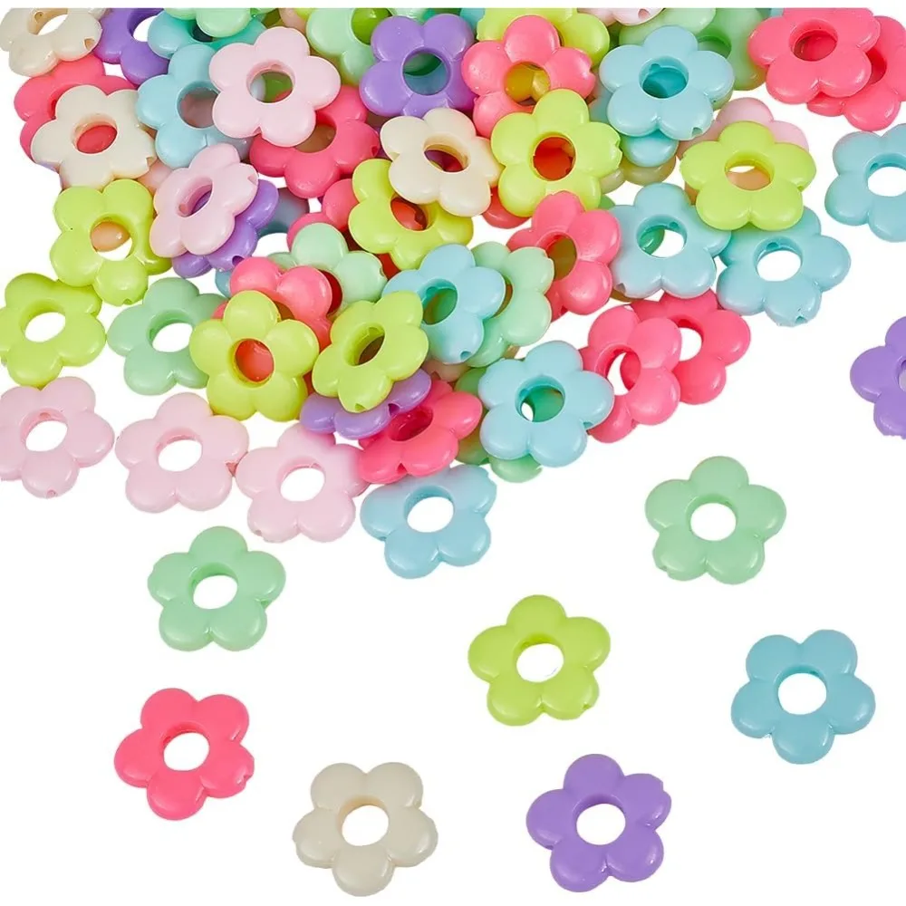 100Pcs Acrylic Flower Beads Hollow Flower Shaped Spacers Opaque Colorful Mixed Color Floral Loose Bead for Jewelry kit