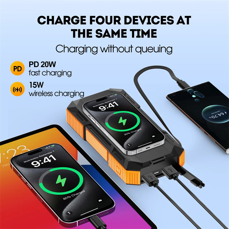 20000mAh 磁気ワイヤレスソーラーパワーバンク PD 20W急速充電 ポータブル外部バッテリー Magsafe対応 iPhone 16 15 14 13 12用