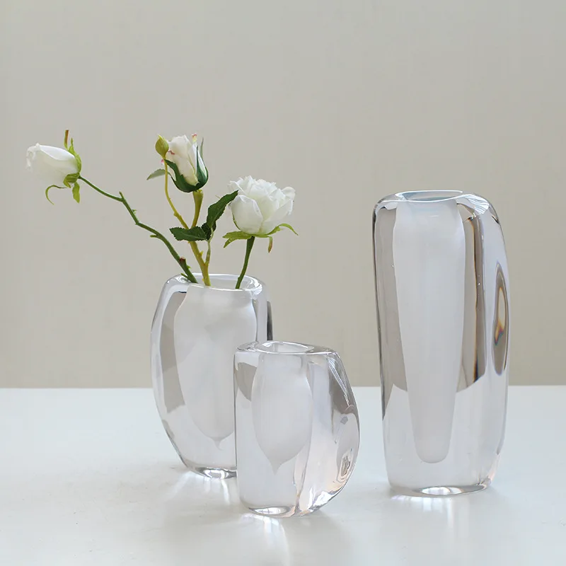 Light luxury jelly powder white porcelain thickened creative glazed vase living room model room dining table TV cabinet