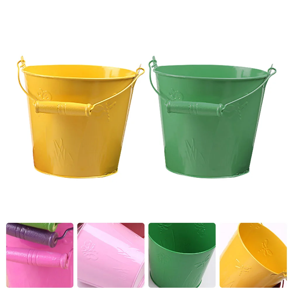 

2 Pcs Beach Bucket Toy Colorful Toys Fishing Kindergarten Children Galvanized Game for Kid Tinplate