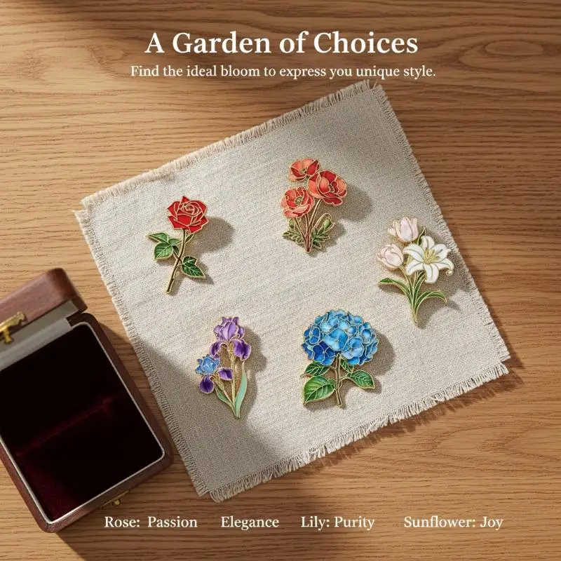 Elegant Assorted Plant Enamel Brooches Fashion Botanical Flower Lapel Pins for Daily Wear Wedding Anniversary Gift Choice