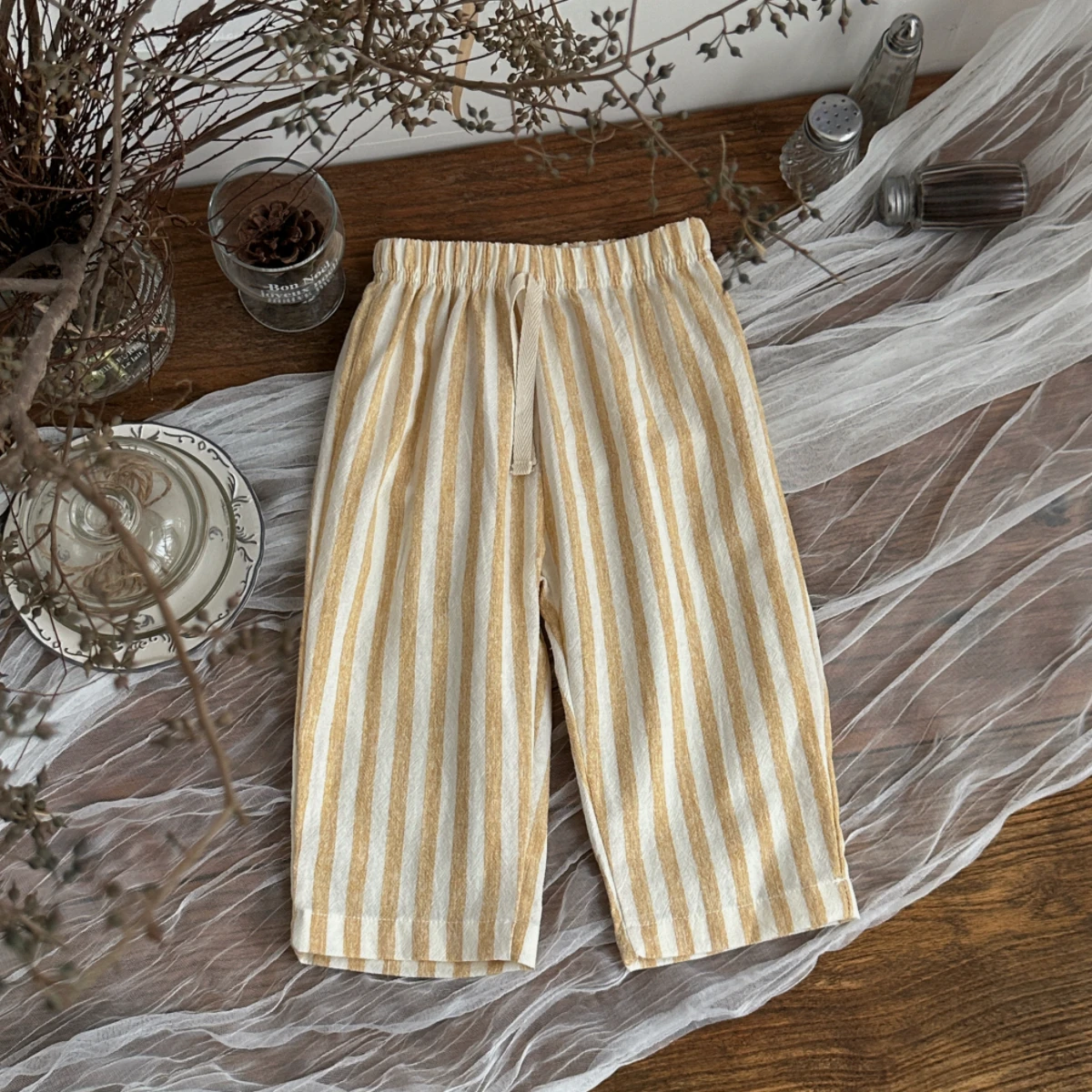 Unisex-Linienhose für Babys, 3-teiliges Set, lockere Hose mit Kordelzug und elastischem Bund, Kinderhose für Frühling und Sommer, ideal für den täglichen Gebrauch. – Detail 6