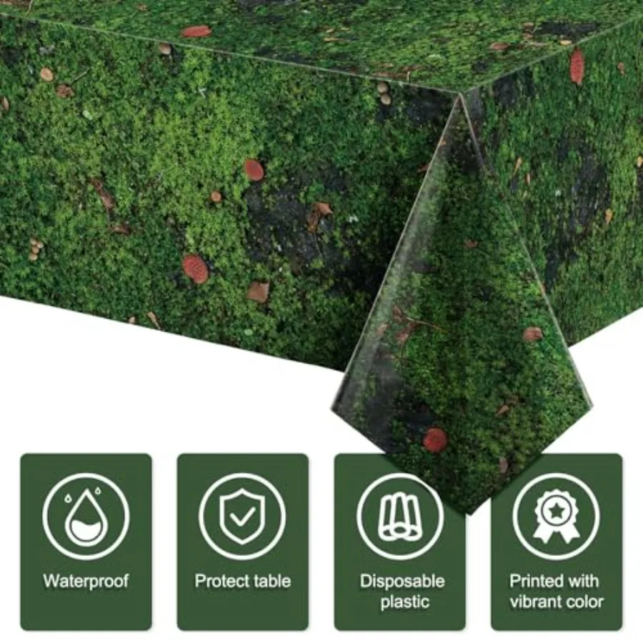 3 قطعة مفرش المائدة البلاستيكية الطحلب الأخضر 108x54 بوصة أوراق العشب غطاء الطاولة مفرش المائدة القابل للتصرف لطاولة مستطيلة الغابات يونيو