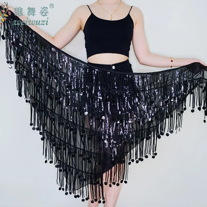 Ceinture de Costume d'entraînement de danse du ventre, longue pampille à paillettes, écharpe de hanche inspirée de l'industrie lourde pour femmes, ceintures orientales