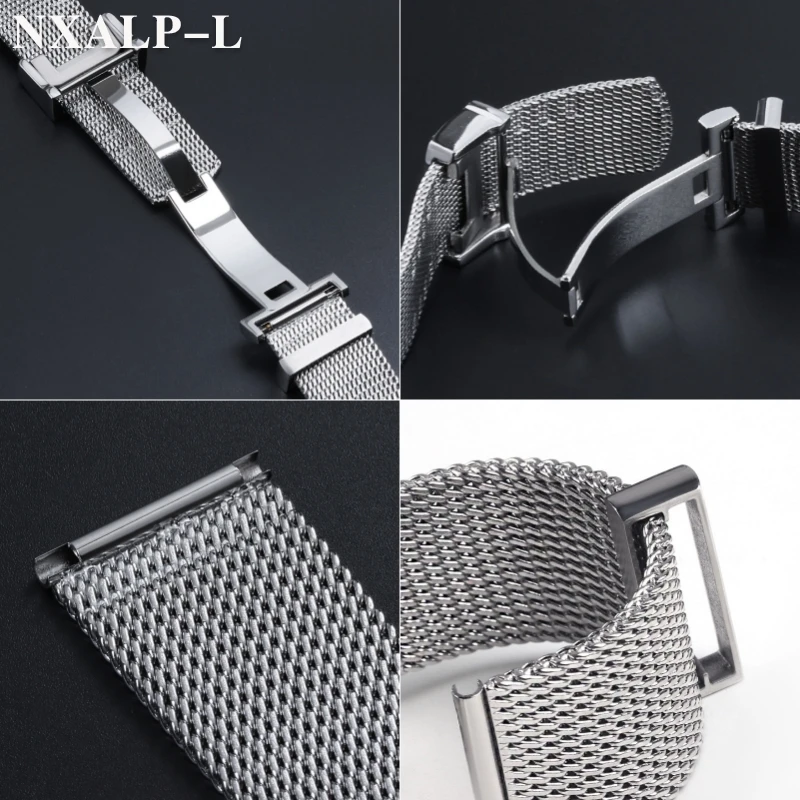 Stainless Steel Watch Strap For IWC Pilot\'s Portuguese PORTOFINO 20mm 22mm Mesh Milanese Watch Band Wristband Folding Buckle