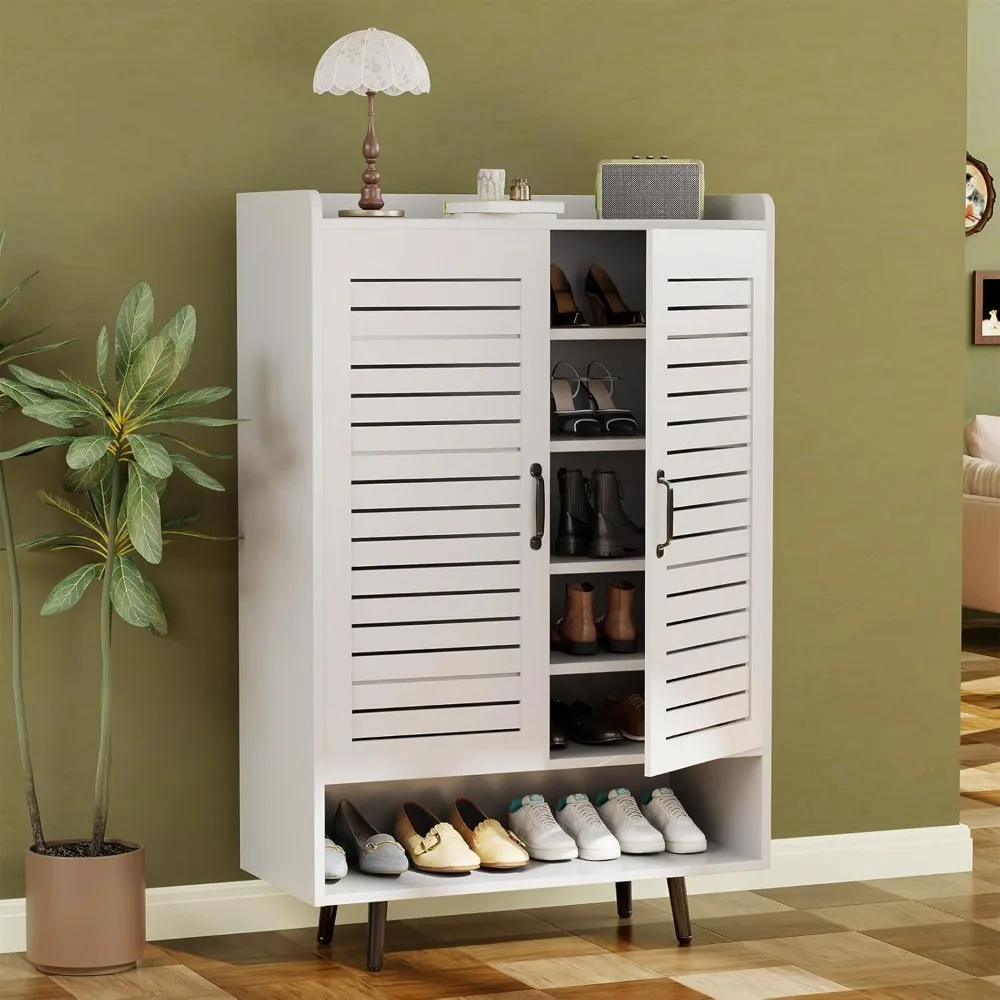 

Shoe Cabinet with Doors, 6-Tier Shoe Storage Cabinet with Adjustable Shelves, Wooden 50'' Tall Shoes Rack Organizer Cabinet for