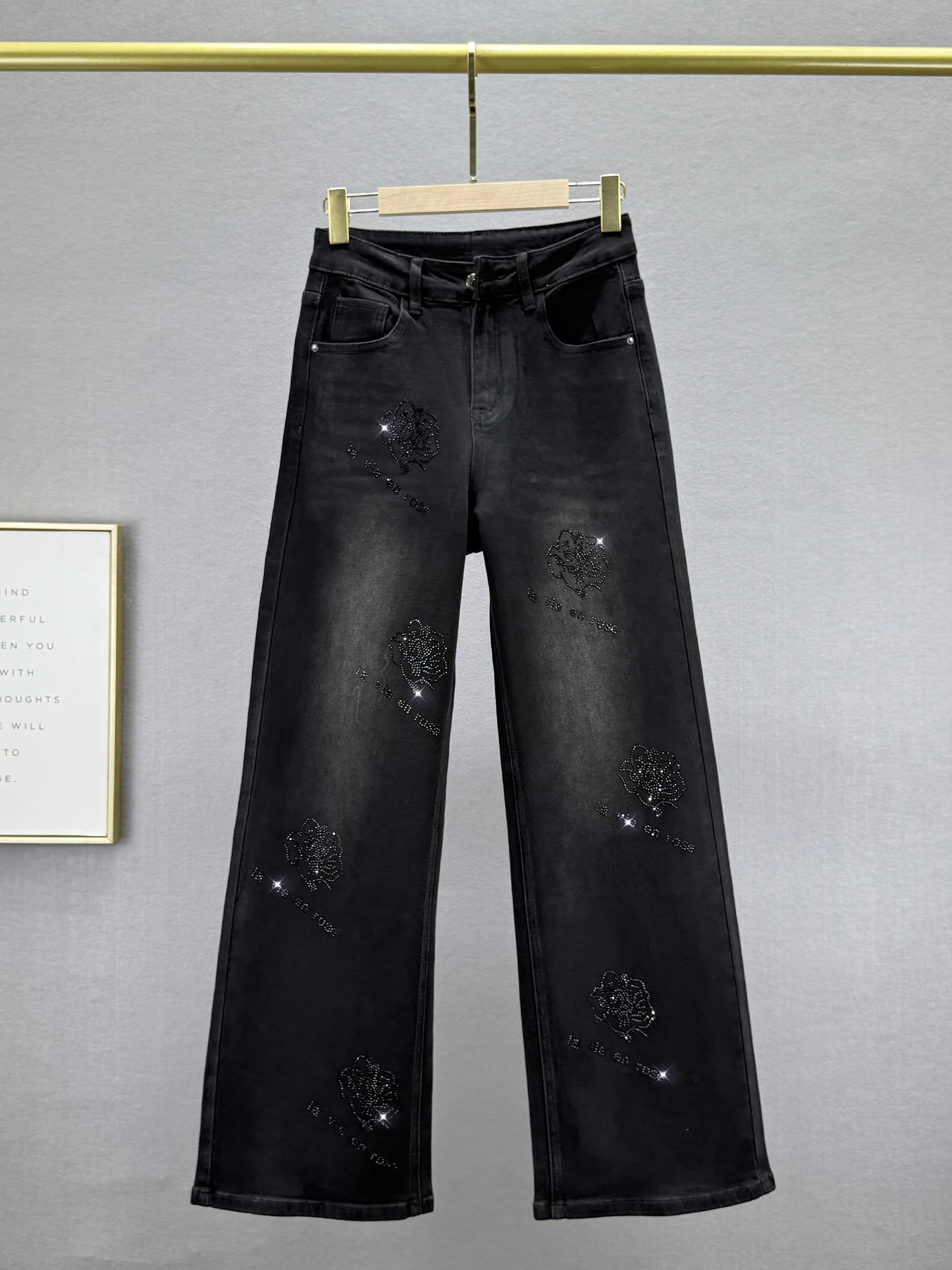 

Женские широкие джинсы Bla с камнями, свободного кроя, с высокой талией, утягивающие, осенняя новинка, европейский стиль, из хлопкового стрейч-денима