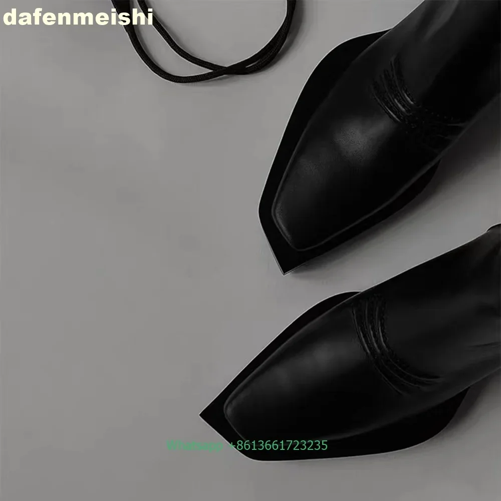 Square Toe Women Ankle Boots Zipper High Heels Knife-Cut Toe Style Short Boots Women's Height-Enhancing Thick Heels Novelty Boot
