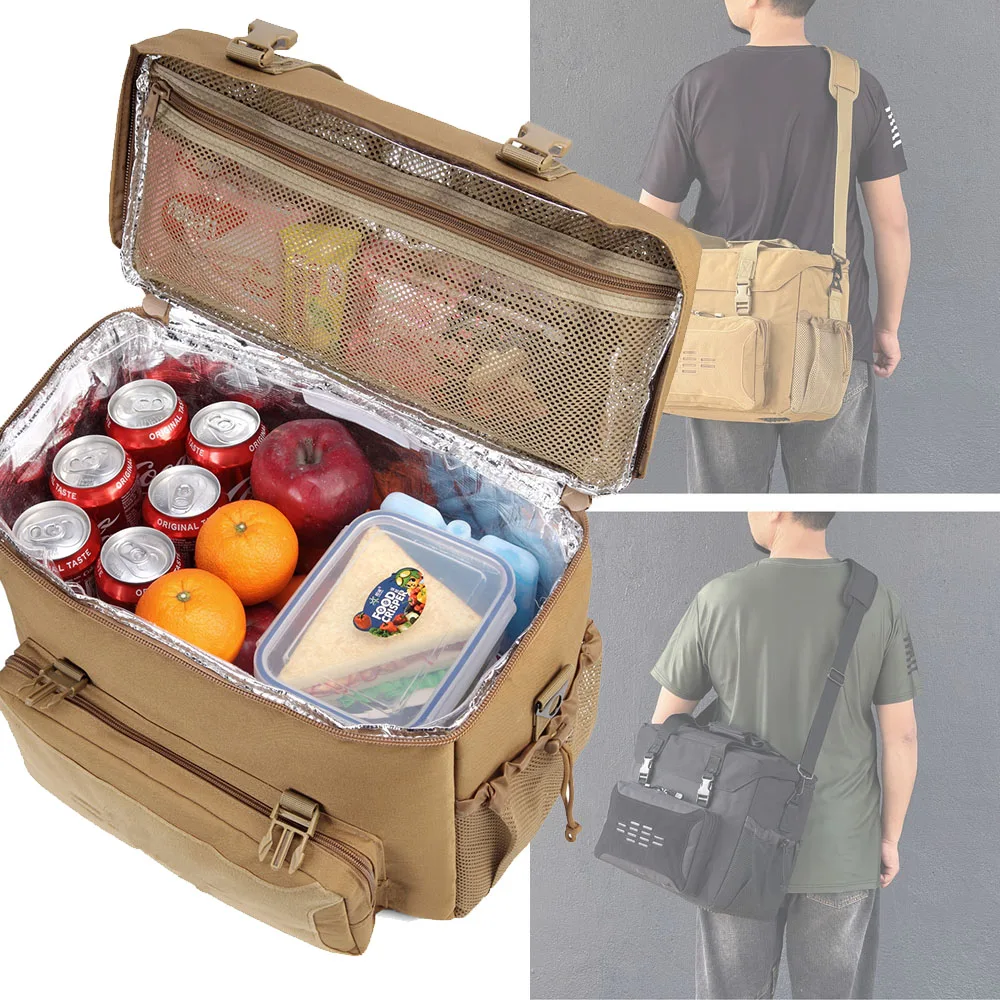 Tactical Large Insulated Lunch Box for Men, Lightweight Leakproof Tote Bag With Side Tissue Pocket, for Work Outdoor Picnic