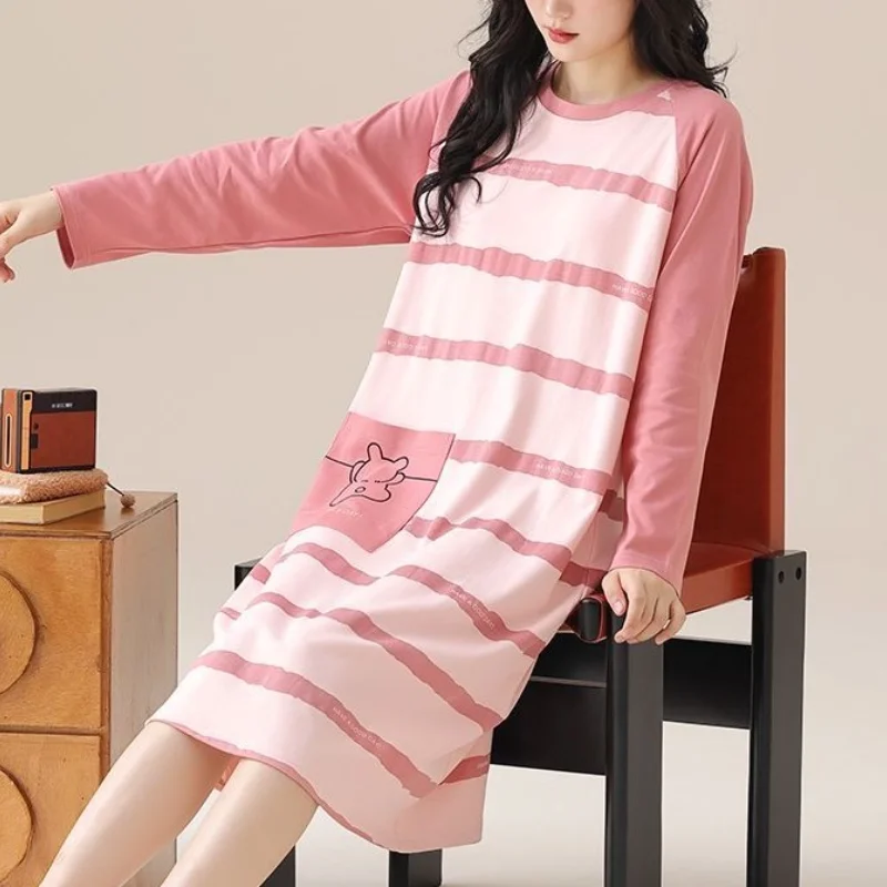 

Female Women Sleeping Skirt Young Girl Spring Autumn Long Sleeve Nightgowns Pajama Dormitory Home Clothes Cotton Dress New Style