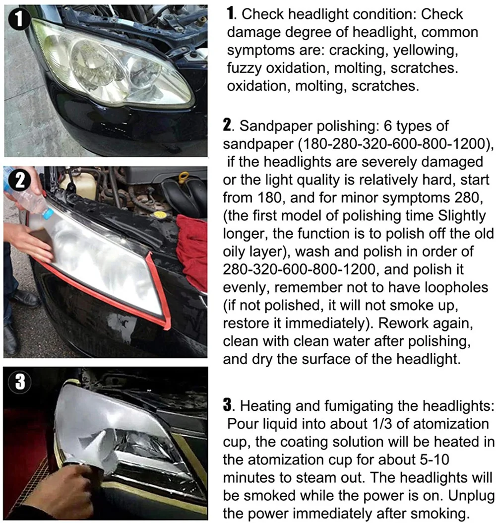 800ML Car Headlights Restoration Liquid Polymer For Headlight Polishing Repair Evaporator Liquid Fumigation Varnish Car Products