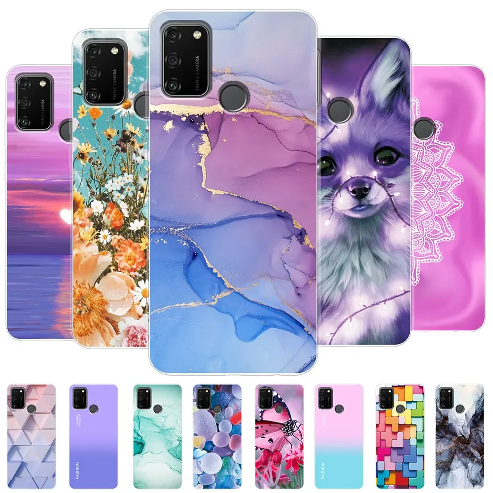 For Honor 9A Case Cover Clear Chic Girl Marble Silicone Phone Case for Huawei Honor 9A 9 A MOA-LX9N Protective Fundas Honor 9A