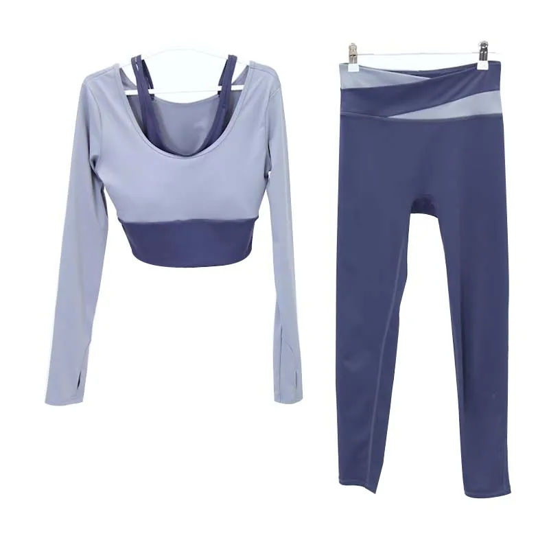 PN&NP Women's Yoga Set Sports Fixed Chest Pad Leggings 2-Piece Set Quick Dry Breathable Pilates Fitness Long Sleeve Top