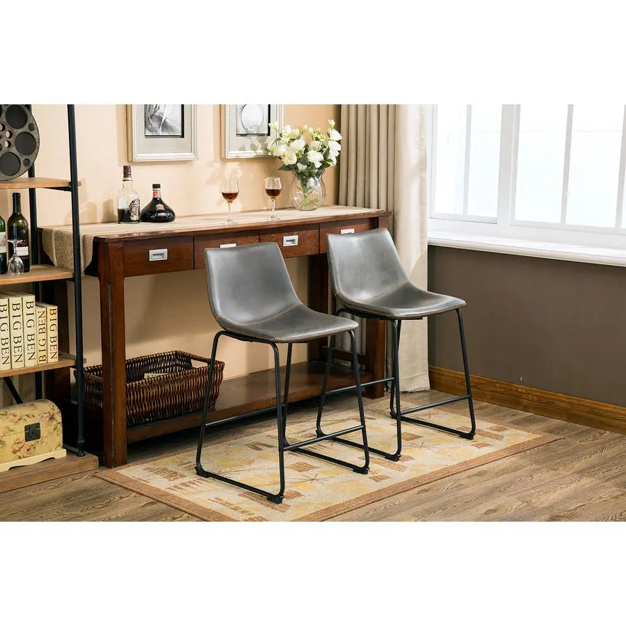 

Lotusville Vintage PU Leather Counter Height Stools, Antique Gray, Set of 2