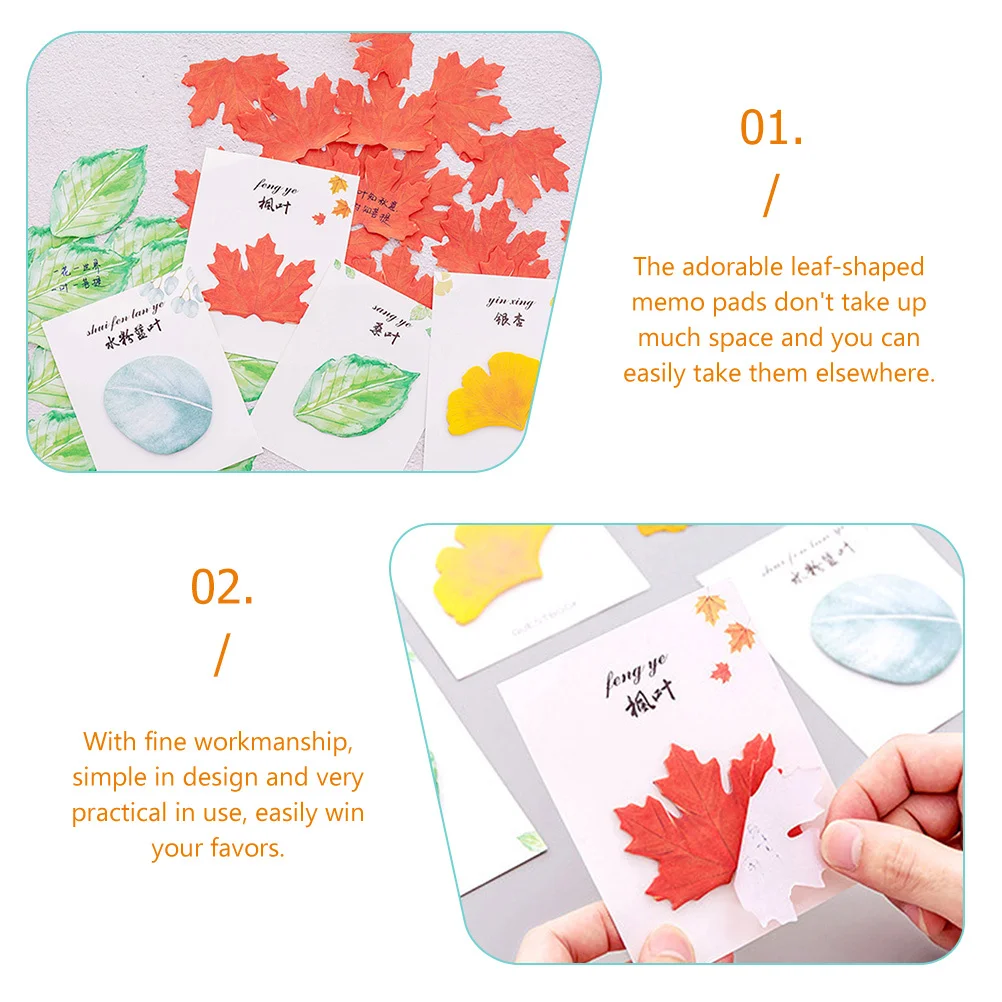 

4Pcs Leaf Shape Memo Pads Sticky Self Adhesive Maple Leaf Office School Supplies Creative Notes Memo Pads Office Notes