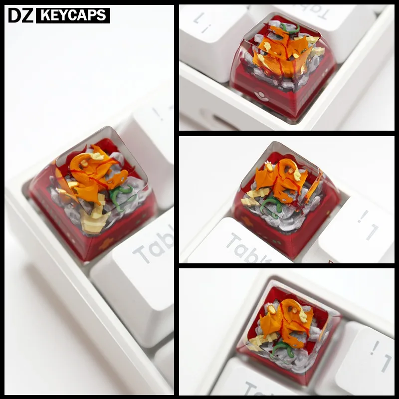 Pokemon Anime Resin Keycaps Black Charizard Micro Landscape Handmade Customized Personalized Gifts Mechanical Keyboard Keycaps