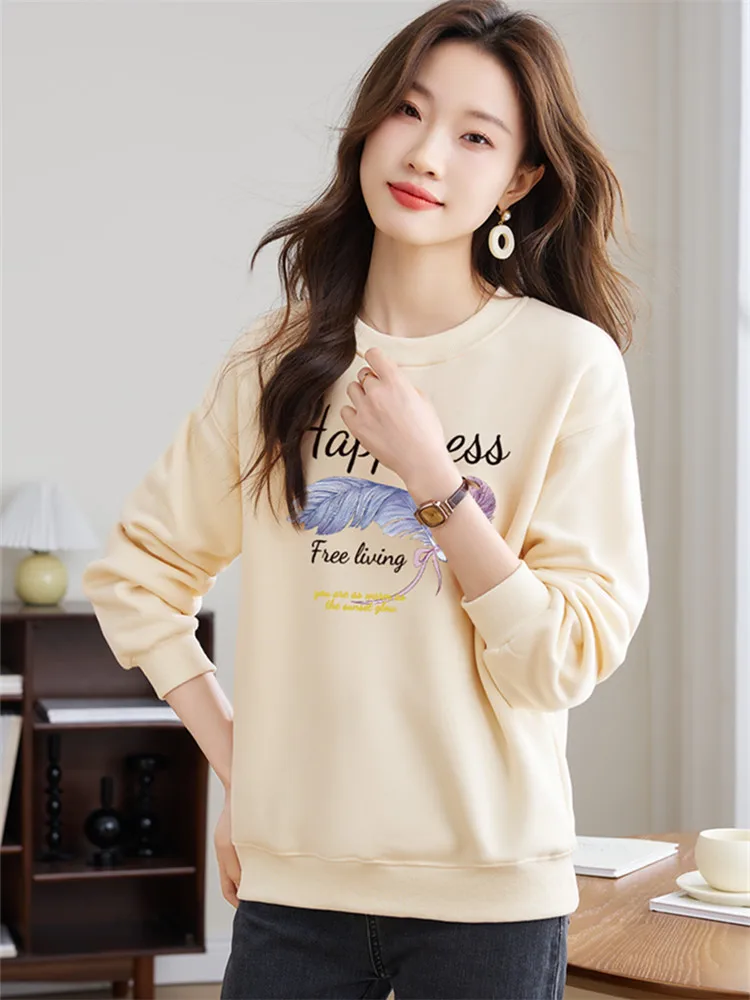 

Толстовки женская одежда женские детали бежевые тенденции Invierno Nueva Moda Urbana Estampada Divertida прошитые Fem молодежные