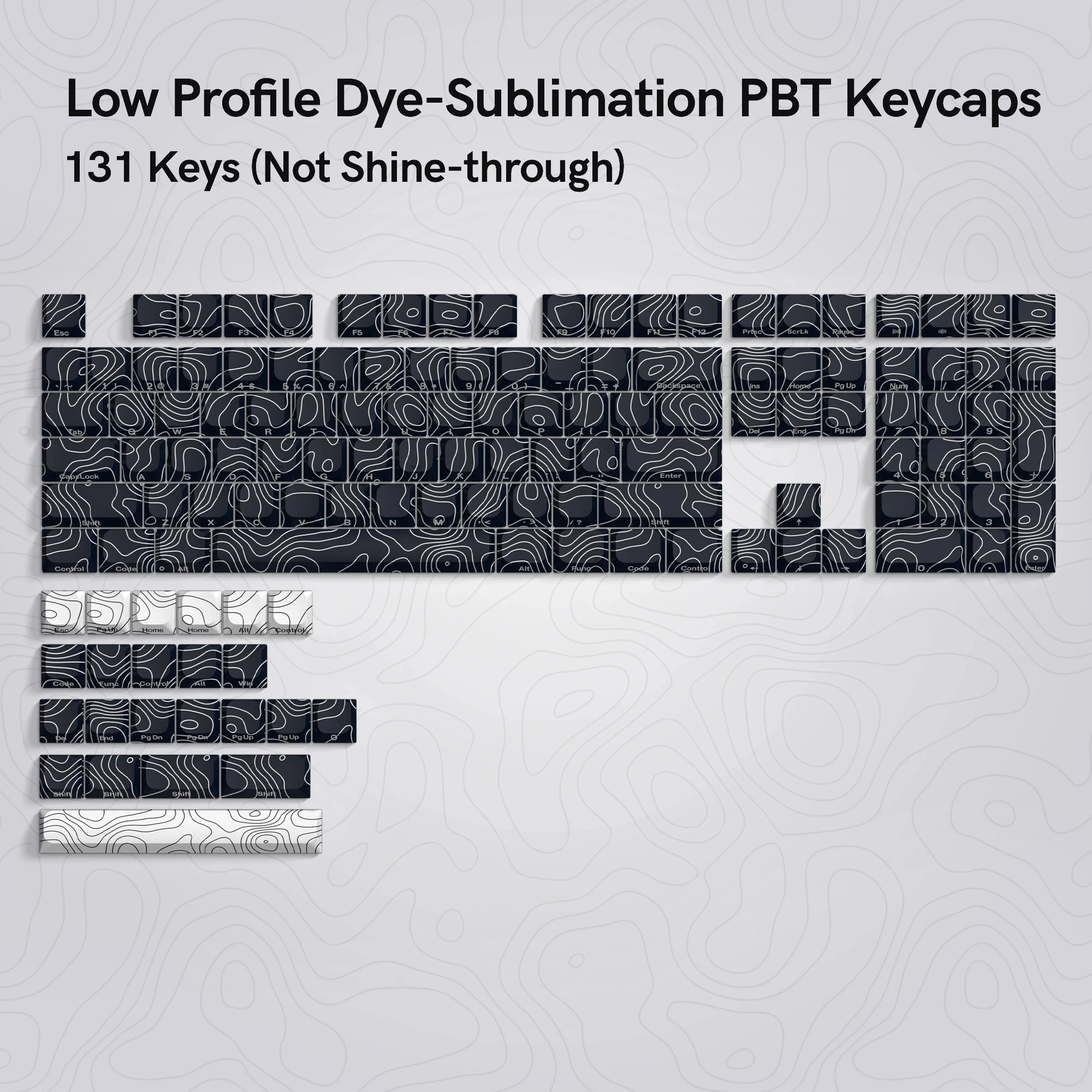 Imagem -03 - Teclas Lado Impresso Corante-sub Keycap Topográfico Baixo Perfil Pbt Keycap para 65 70 100 Cereja mx Switches Teclado Mecânico 131