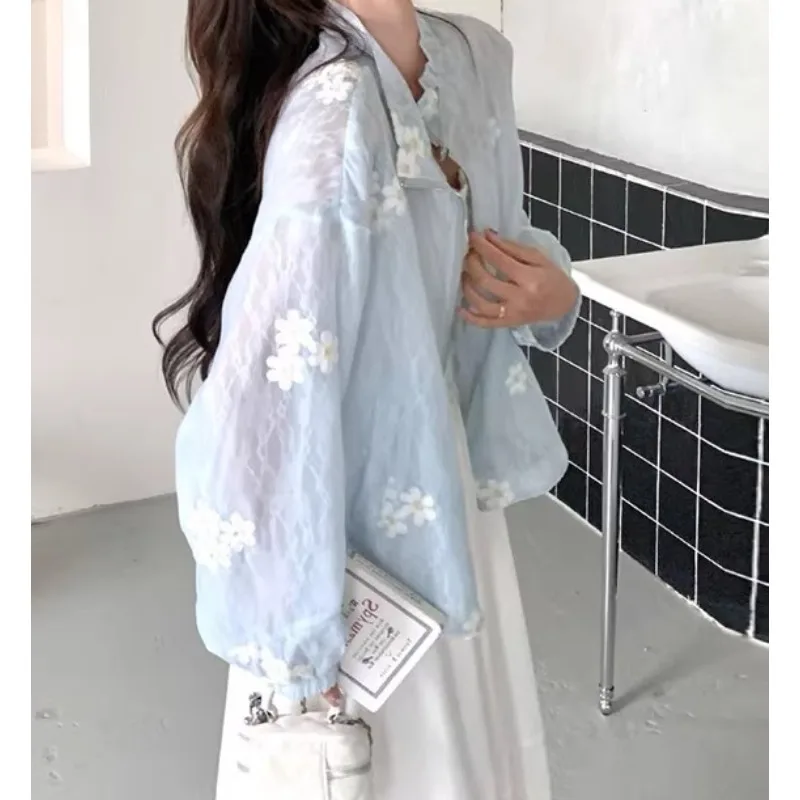 

150Kg Fat Mm Sweet Wind Age-reducing Embroidered Stand-up Collar Sunscreen Jacket Women's Design Jacket Top Summer