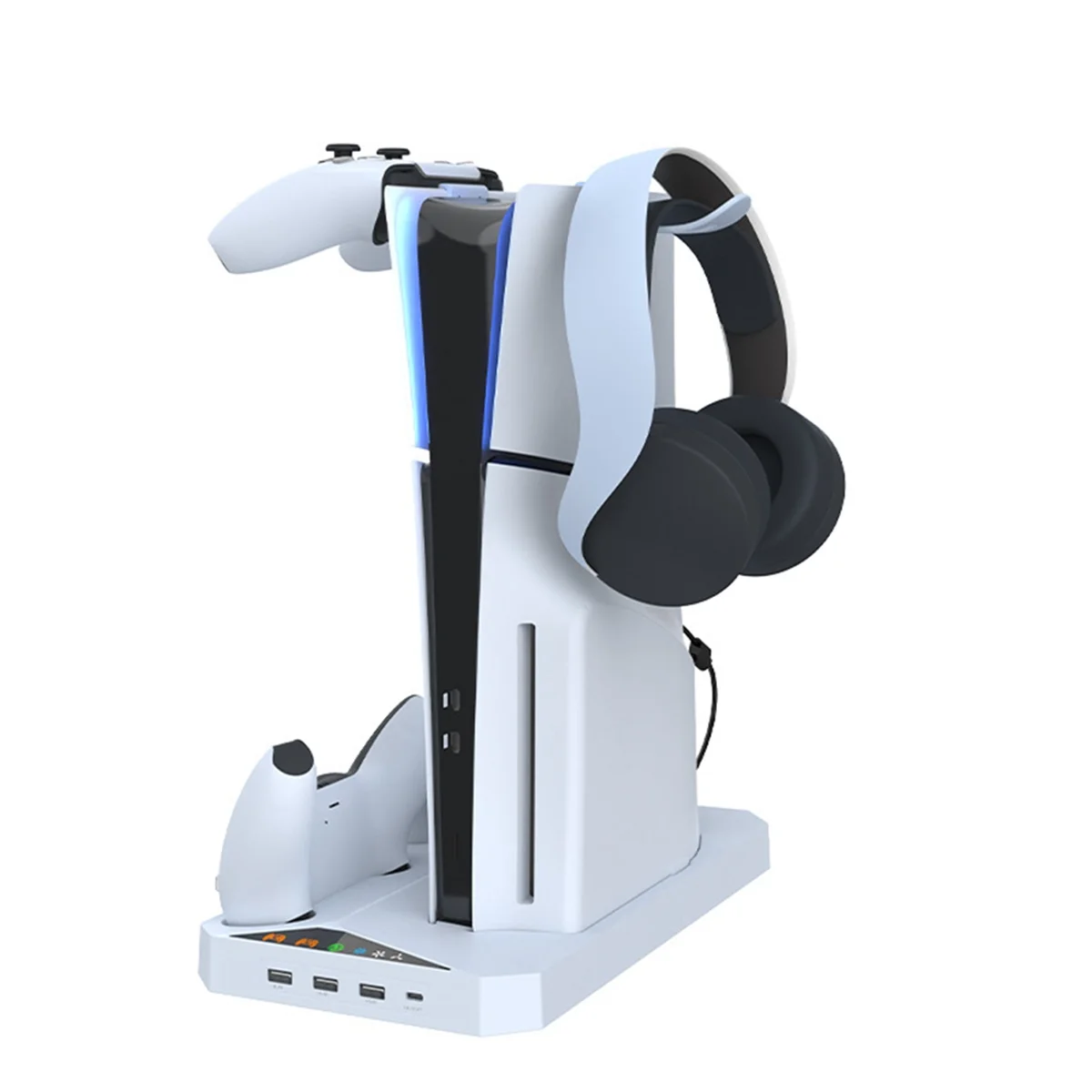 POP-lFor PS5 Slim وحدة التحكم الرقمية الضوئية مقبض قاعدة التبريد المزدوج لرسو السفن سماعة الرأس