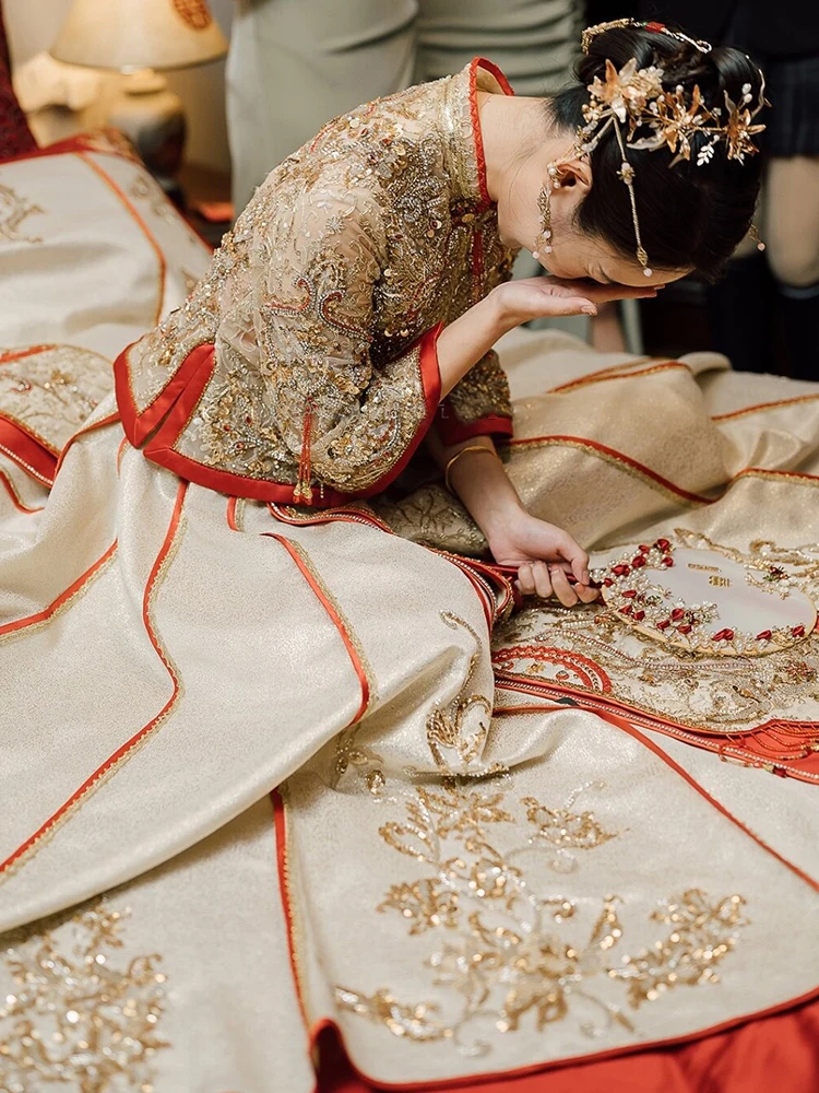 

Новое китайское свадебное пальто Ele Sle Dr uhelang 2025 года с драконом и фениксом для невест, летняя коллекция, стройнящий крой