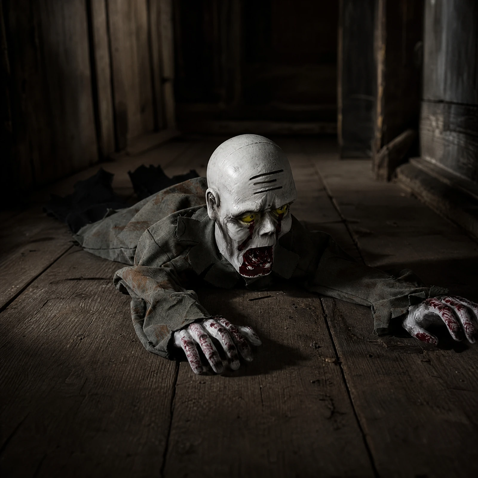 Animated Crawling Ghost Prop Scary Crawling Corpse Prop with Tattered Cloth Sound-Producing Ghost Decoration Indoor Easy to Use