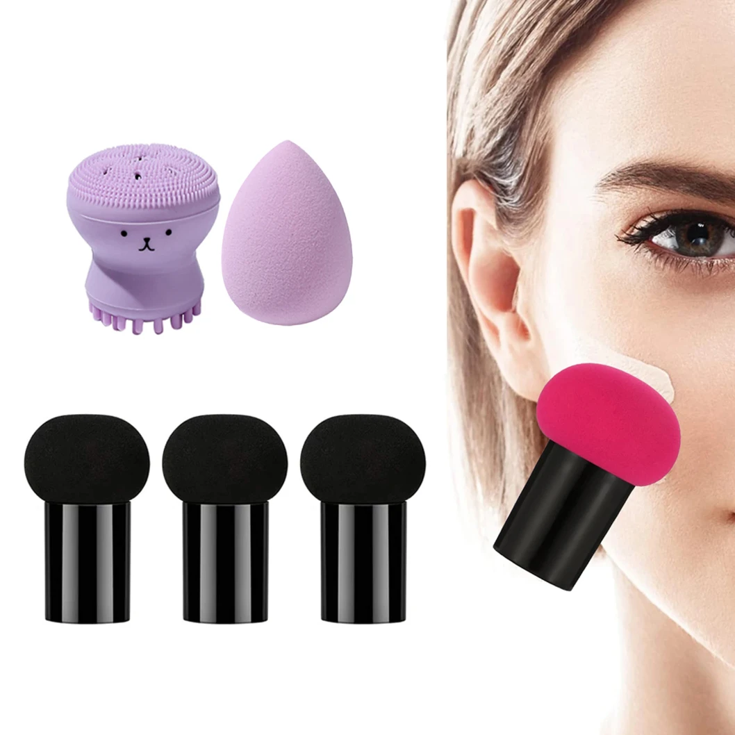 5Pcs Set Powder Puff Combination Set Beauty Egg Mushroom Head Powder Puffs Silicone Face Brush For Women