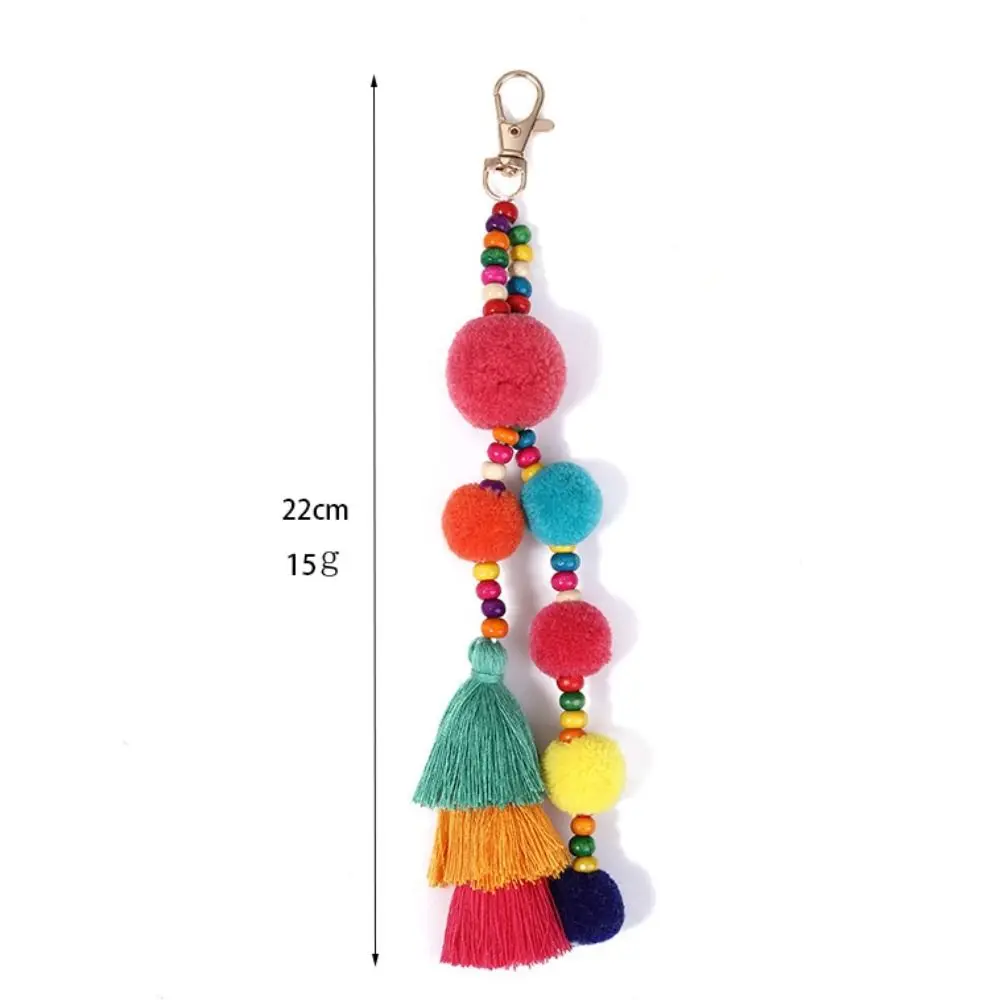 Boho Style Boho Style Hair Ball Tassel Keychain Tassel Pom Pom Boho Style Keychain Colorful Gradient Colors Boho Style Keyring