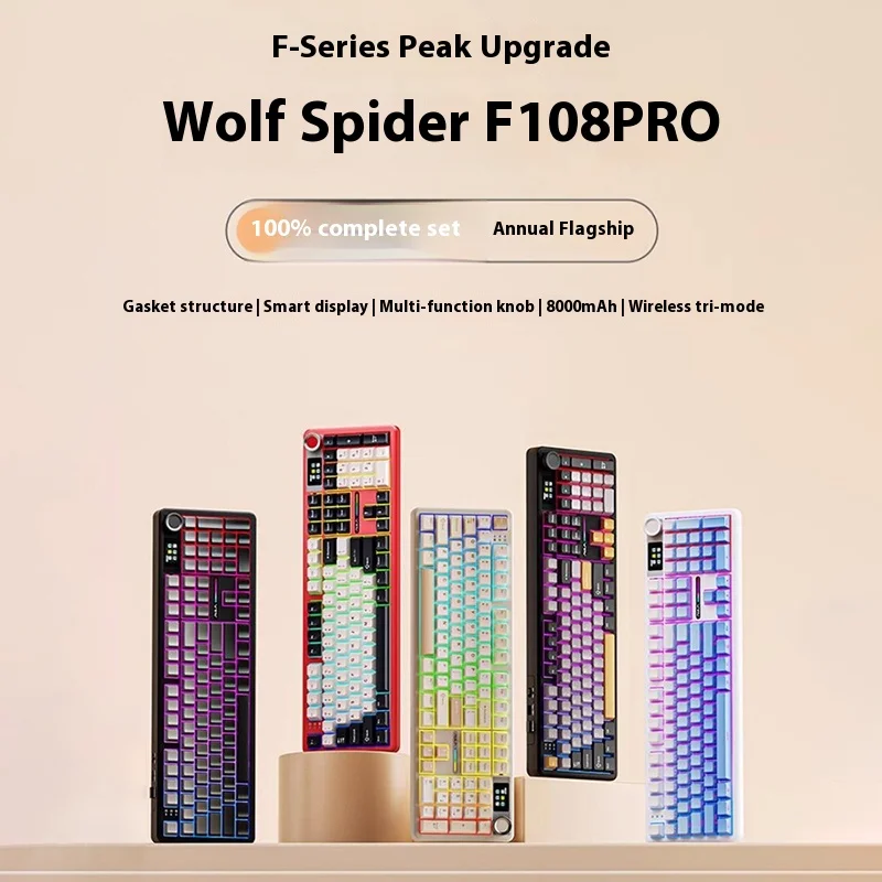 

Aula/Tarantula F108pro Индивидуальная механическая клавиатура с интеллектуальным экраном дисплея Беспроводная трехрежимная игровая киберспортивная клавиатура