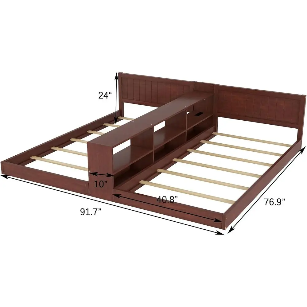 KEIKI Doule Twin Size Wooden loor ed e with StoraShees & US, or 2, Detachale 2 in 1 Low Proile loor Design ed with Slats, No ox