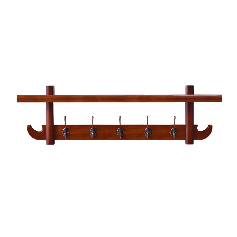 Wall-Mounted Solid Wood Coat Rack Rustic Entryway Organizer with Shelf & Hooks Multifunctional Living Room Storage Solution