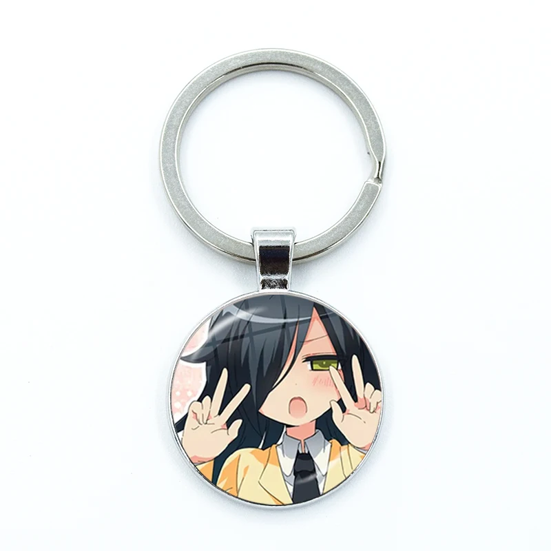 Cartoon Watamote Kuroki Tomoko Glas Anhänger Schlüssel bund Schmuck Charm Tasche Souvenir Schlüssel ring