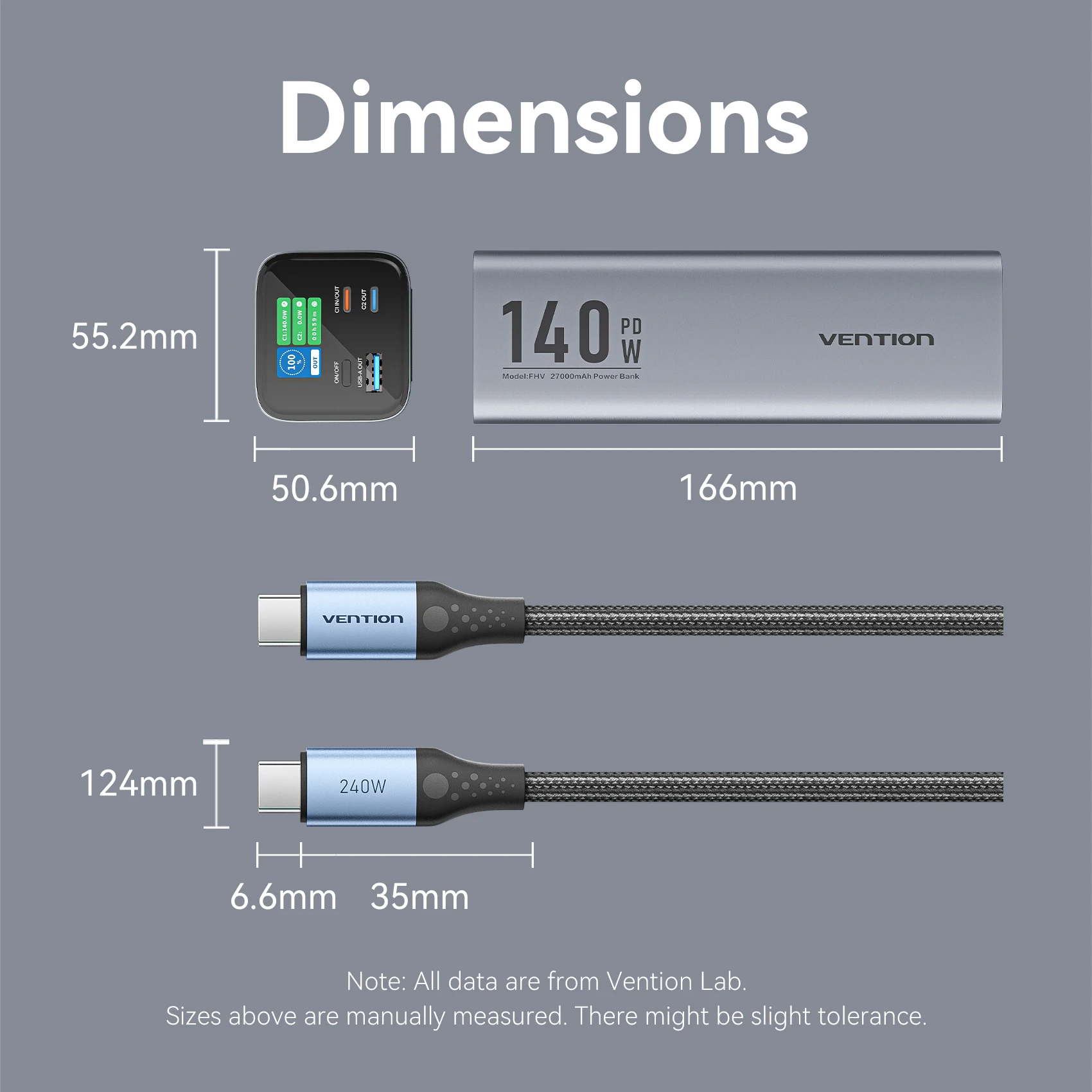 Vention 27000 mAh Power Bank 140 W PD Schnellladung Powerbank für Laptop Tragbarer externer Ersatzakku für MacBook Pro iPad Xiaomi