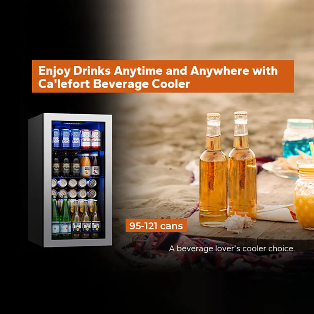Ca'Lefort Freestanding Beverage Refrigerator Cooler - 95-121 Can Mini Fridge with Glass Door, Ideal for Versatile Use in Home