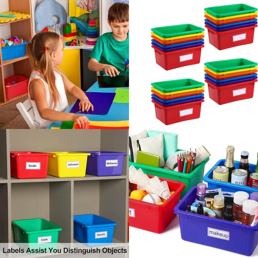 

Контейнеры для хранения в классе с 24 упаковками, красочный органайзер для детских игрушек, 120 этикеток для школы, библиотеки, дома (Радуга)