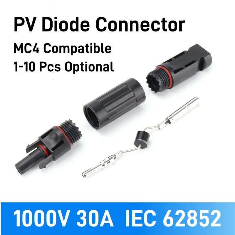 MC4 Compatible Solar Diode Connector 1000V 30A IP67 Anti Reverse Current Blocking Diode Solar Panel Parallel Wiring 1-10 PCS