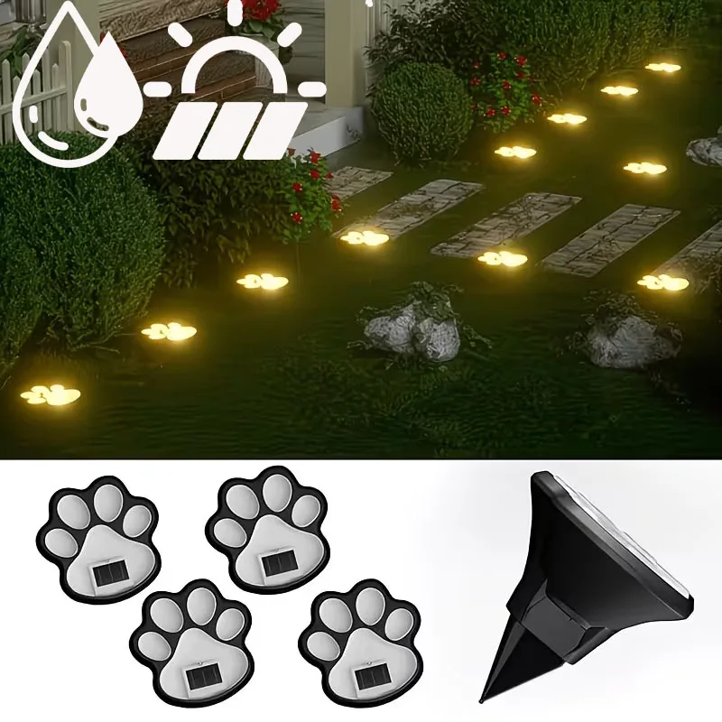4PCS Solar Dog Paw Shaped LED Garden Light Waterproof Ground Insert Decorative Landscape Lawn Yard Path Step Lamp