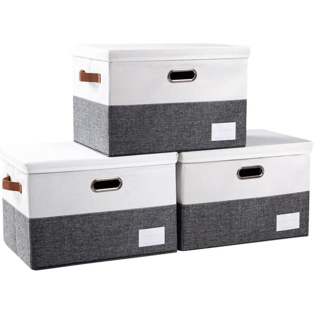 

Foldable Storage Bins with Lids [3-Pack] Fabric Collapsible Storage Boxes Baskets Cubes Containers with Handles for Closet Livin