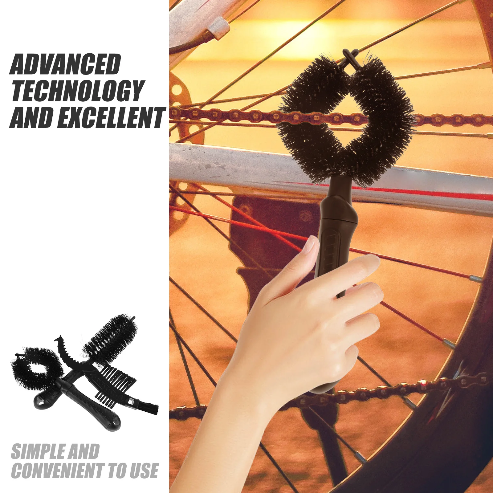 مجموعة منظف سلسلة مكونة من 3 قطع، فرشاة متعددة الوظائف قابلة لإعادة الاستخدام لصيانة الدراجات والدراجات النارية، مقبض مريح محمول للجميع #1