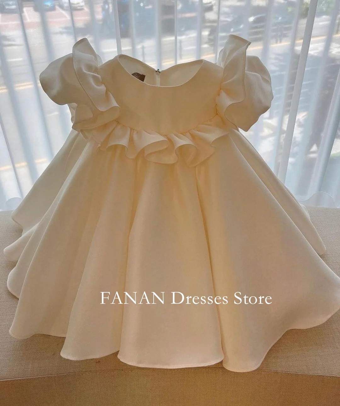 FANAN Lovely Flower Girl Dresses Ruffles Customized Princess Korea Satin Ball Gown For Kids Birthday Party First Communion Dress