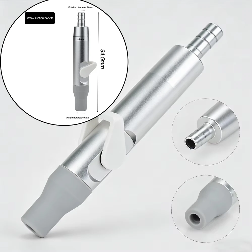 

Dental Weak Suction Handle Saliva Ejector with Valve Tip Adapter and Gray Silicone Cover for Oral Hygiene and Patient Comfort