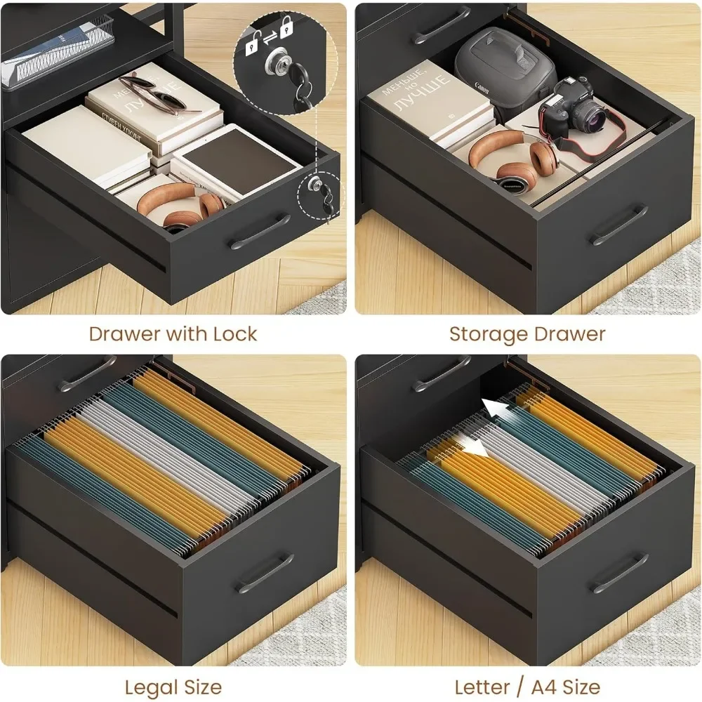 

Top Rated 63" Computer Desk, Office Desk with Lockable Drawers for Legal/Letter File, Gaming Desk with LED Lights & Power Outlet