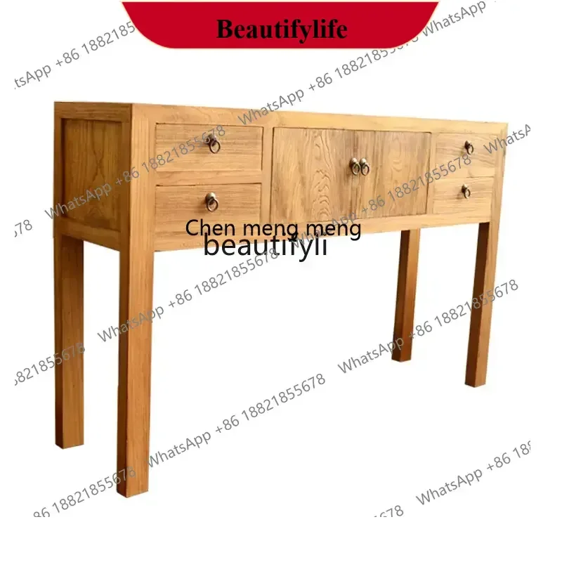 D178 Y zqOld Elm Wood Entrance Cabinet Side Cabinet Weathering Furniture Solid Wood a Long Narrow Table High-Leg Lobby Console T