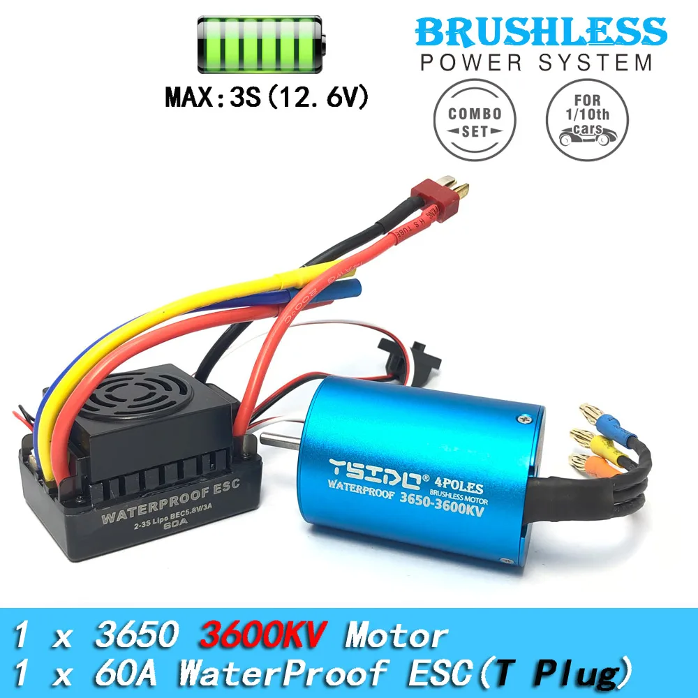 YSIDO 3650 Combo 5400KV 3600KV Borstelloze Motor 60A/80A/120A ESC voor 1/10 Traxxas HSP Tamiya Arrma RedCat RC Monster Truck auto