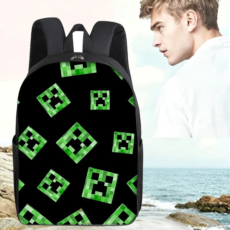 Mochilas Minecraft para Estudantes, Mulheres e Homens, Bolsa de Viagem com Estampa Gráfica de Personagens de Jogos, Mochila Kawaii, Bolsa Escolar, Presente