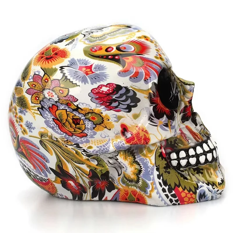

【Off-Shelf】Resin Color Flower Painting Halloween Horror Skull Home Bar Table Desktop Decoration 1Pc Crafting Gift